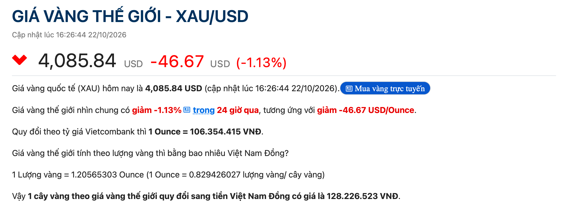 1 ounce vàng bằng bao nhiêu chỉ? Cách đọc giá vàng thế giới chuẩn xác nhất