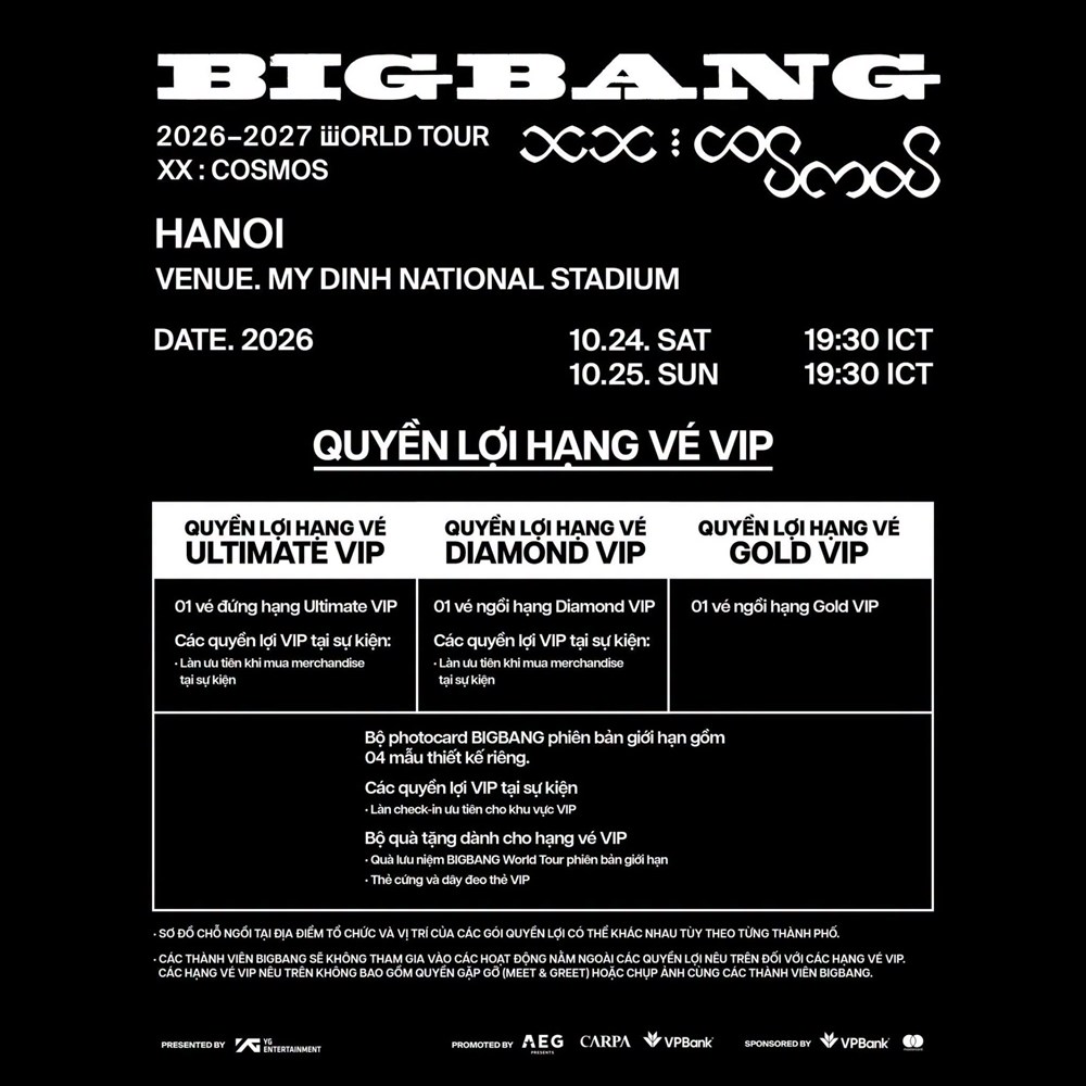 Cẩm nang đu concert BIGBANG 2026-2027 WORLD TOUR < XX : COSMOS > IN HANOI chi tiết từ A - Z
