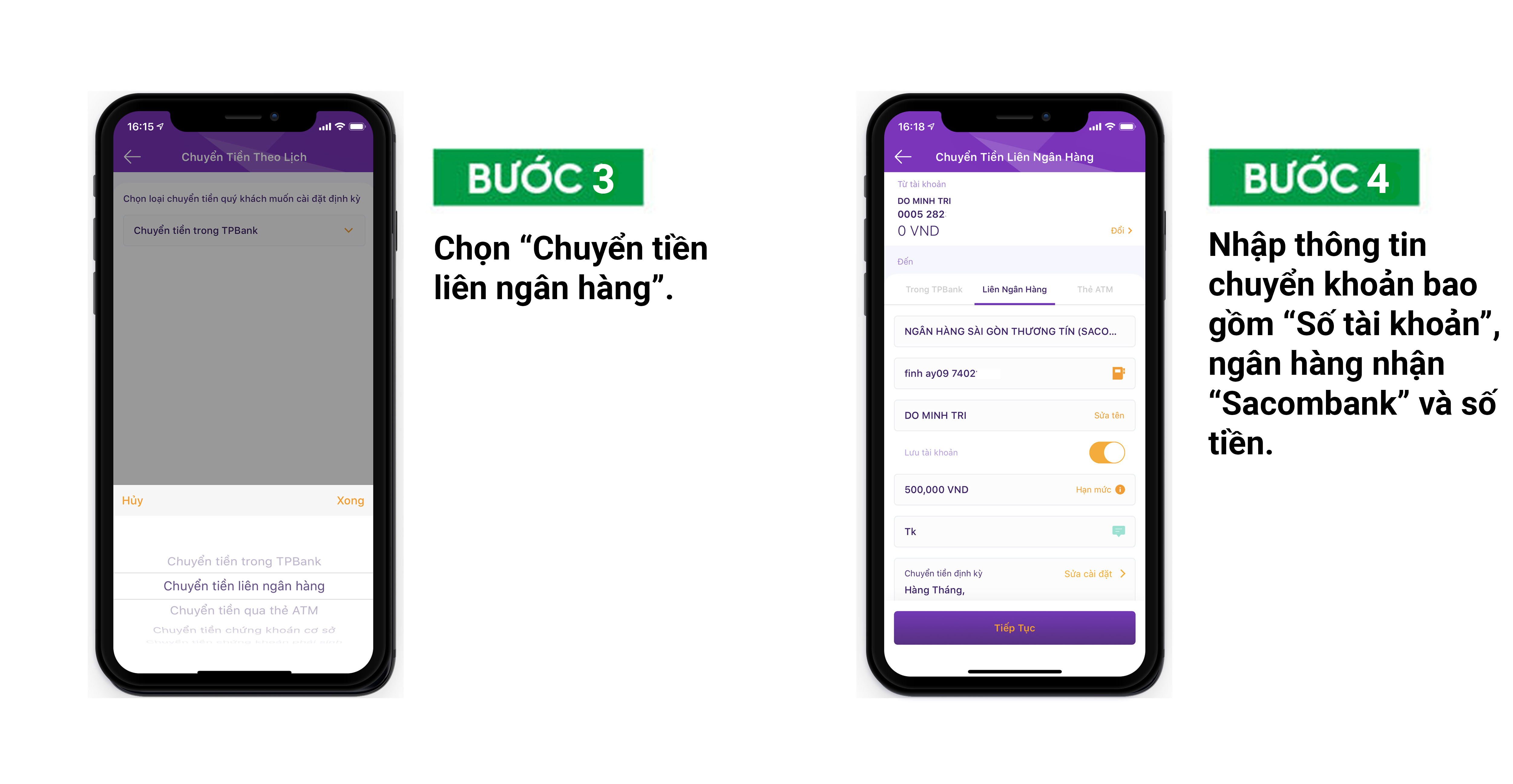 Hướng dẫn cài đặt Chuyển Tiền Định Kỳ tại ngân hàng  TP Bank