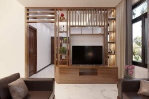 vách ngăn kết hợp TV xoay 360 độ