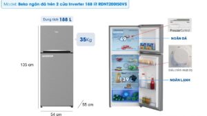 Tủ lạnh Beko ngăn đá trên 2 cửa Inverter