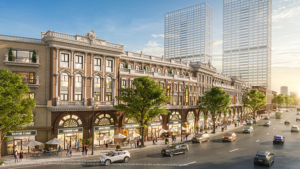 Phối cảnh tổng thể dự án Vinhomes The Gallery Giảng Võ với các tòa tháp cao tầng và khu shophouse hiện đại.