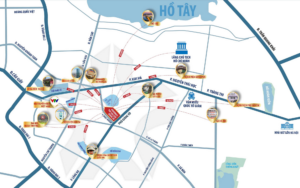 Bản đồ vị trí dự án Vinhomes The Gallery Giảng Võ kết nối với các tiện ích lân cận.