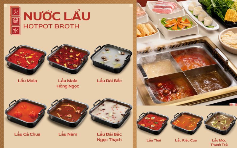 Menu nước lẩu tại Manwah