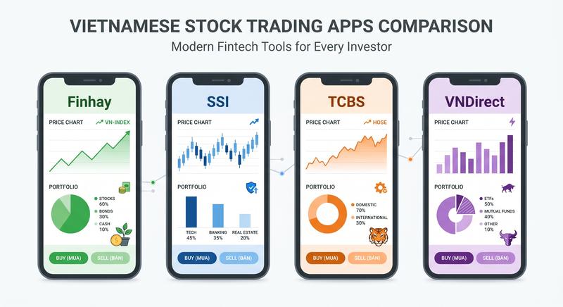 So sánh app chứng khoán Việt Nam 2026: Finhay vs SSI vs TCBS vs VNDirect
