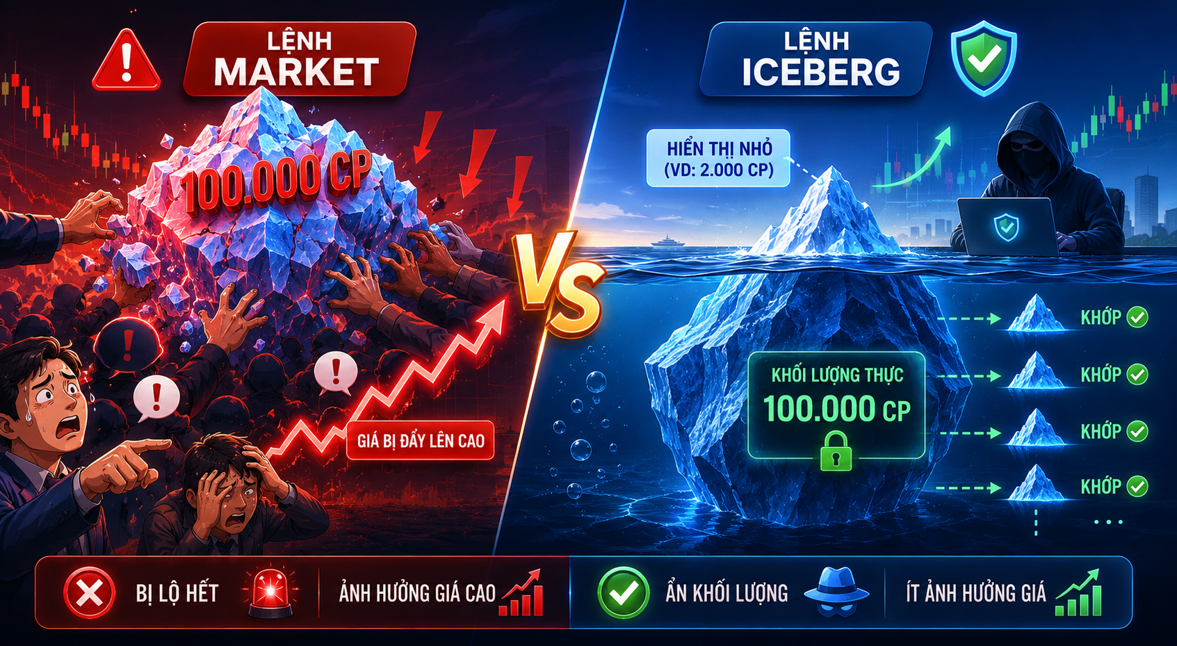 Lệnh Iceberg là gì? Bí mật đặt lệnh khối lượng lớn của Pro Trader 2026