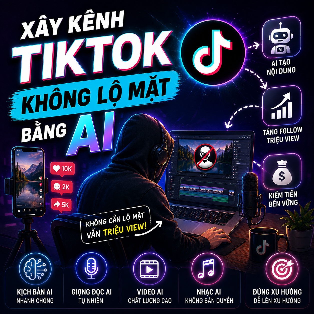 Cẩm nang xây kênh Tiktok không lộ mặt bằng AI: Thu nhập trăm triệu từ con số 0